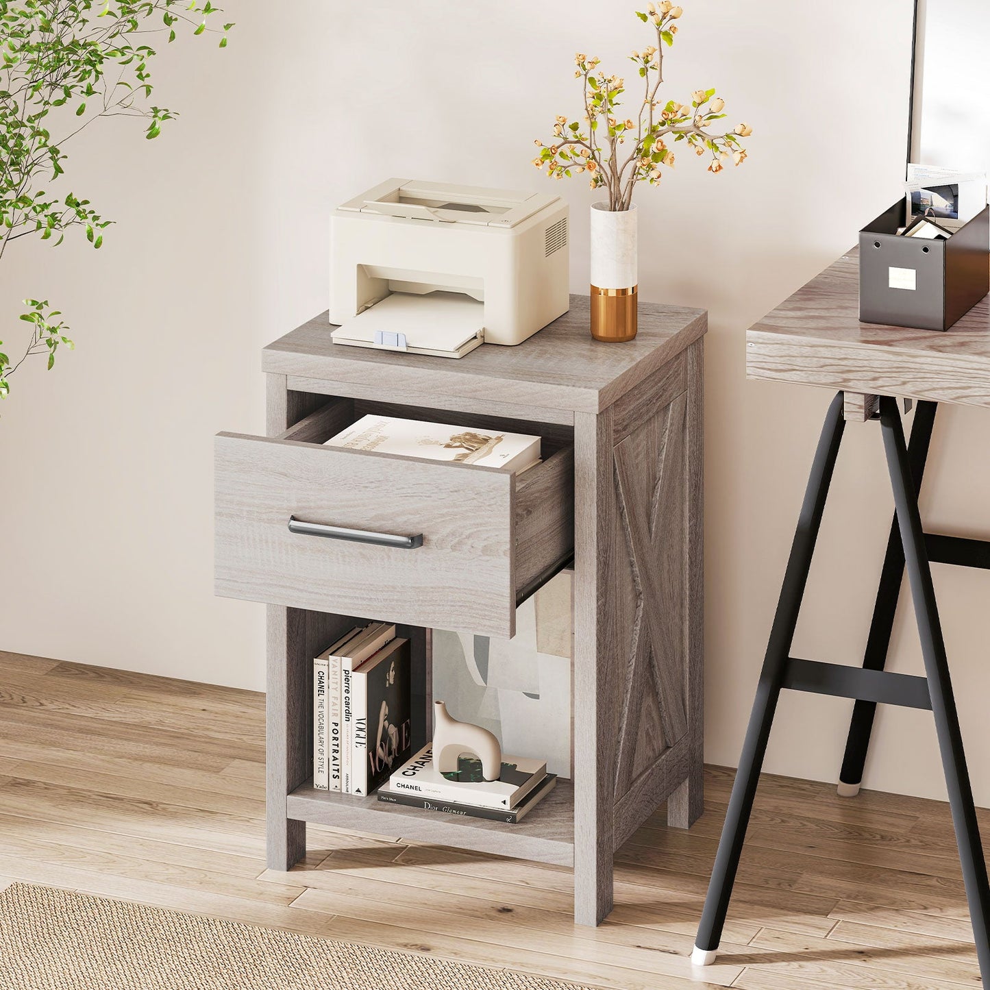 Nightstand with Drawer and Shelf-Antique Brush White