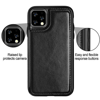 Leather Wallet Case for iPhone - Flip Cover with Card Slots & Kickstand