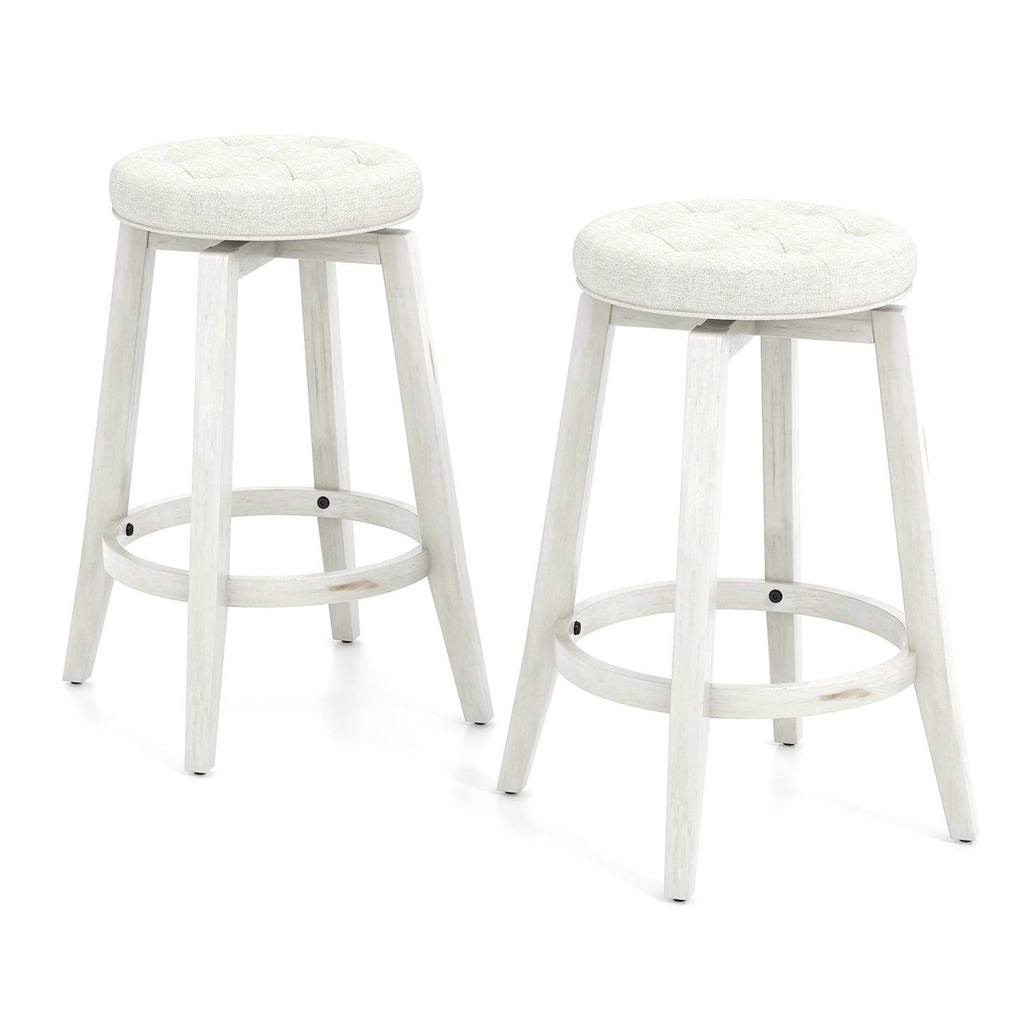 360-Degree Swivel Upholstered Rubberwood Frame Bar Stool Set of 2 with Footrest