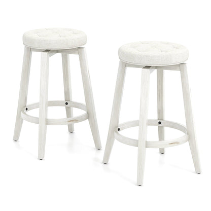 360-Degree Swivel Upholstered Rubberwood Frame Bar Stool Set of 2 with Footrest