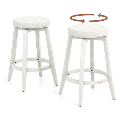 360-Degree Swivel Upholstered Rubberwood Frame Bar Stool Set of 2 with Footrest