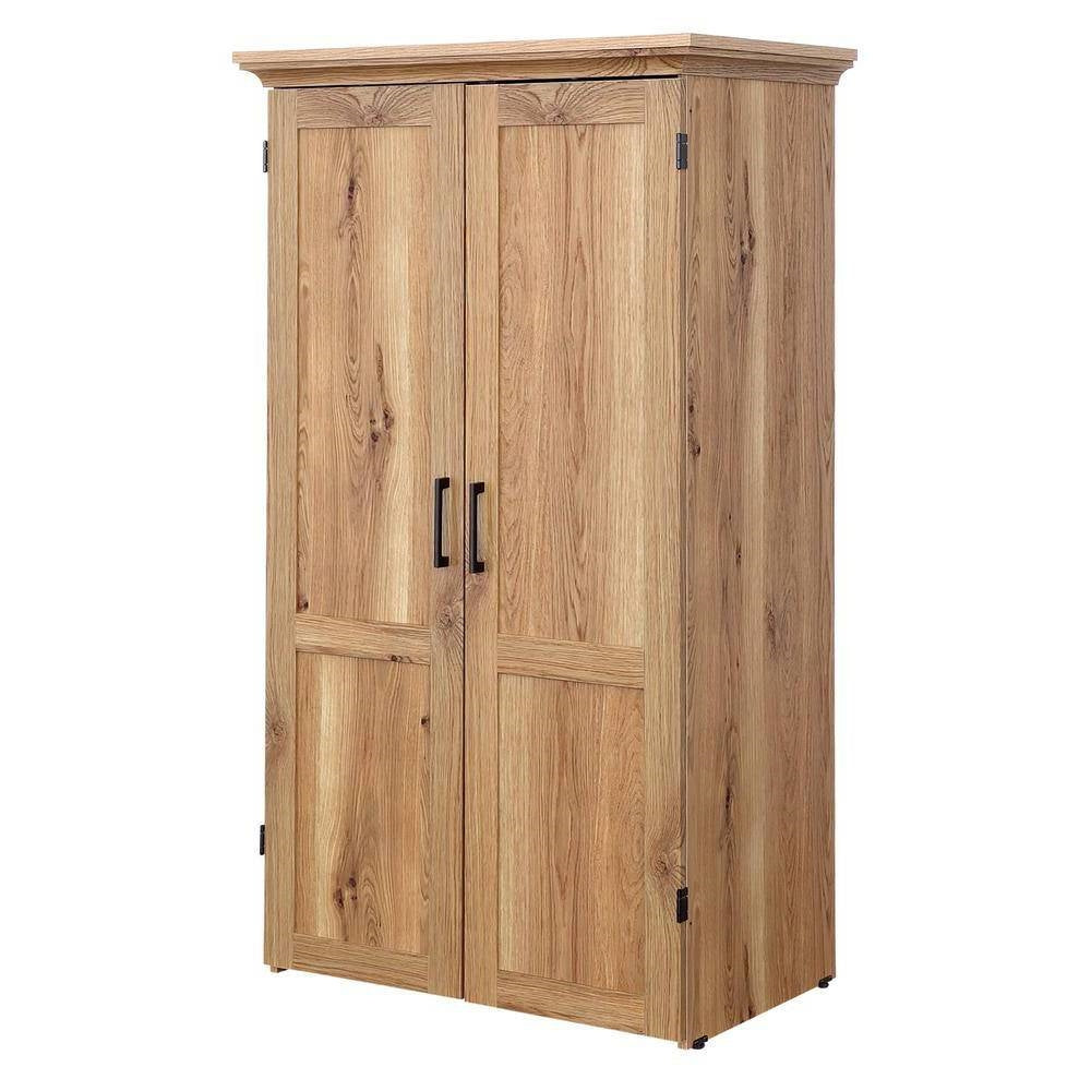 Drop Leaf Computer Desk Craft Table Armoire in Oak Wood Finish - Made in USA