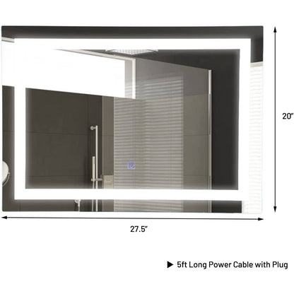 Modern LED Lighted Mirror Dimmable Wall-Mounted Bathroom Vanity 27 x 20 inch