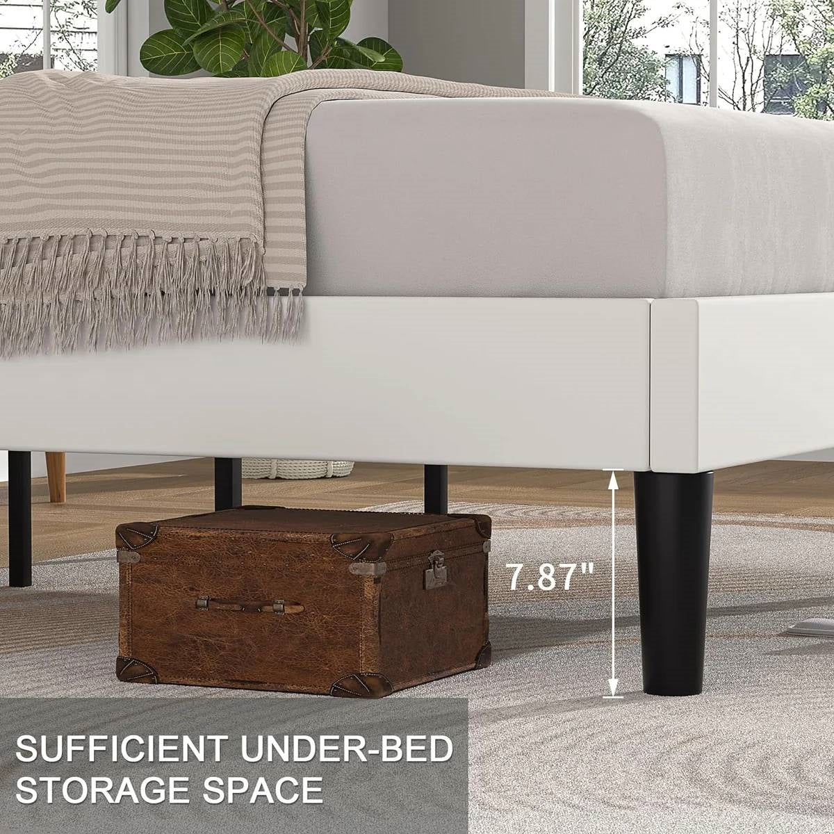 Twin size White Upholstered Platform Bed Frame with Headboard