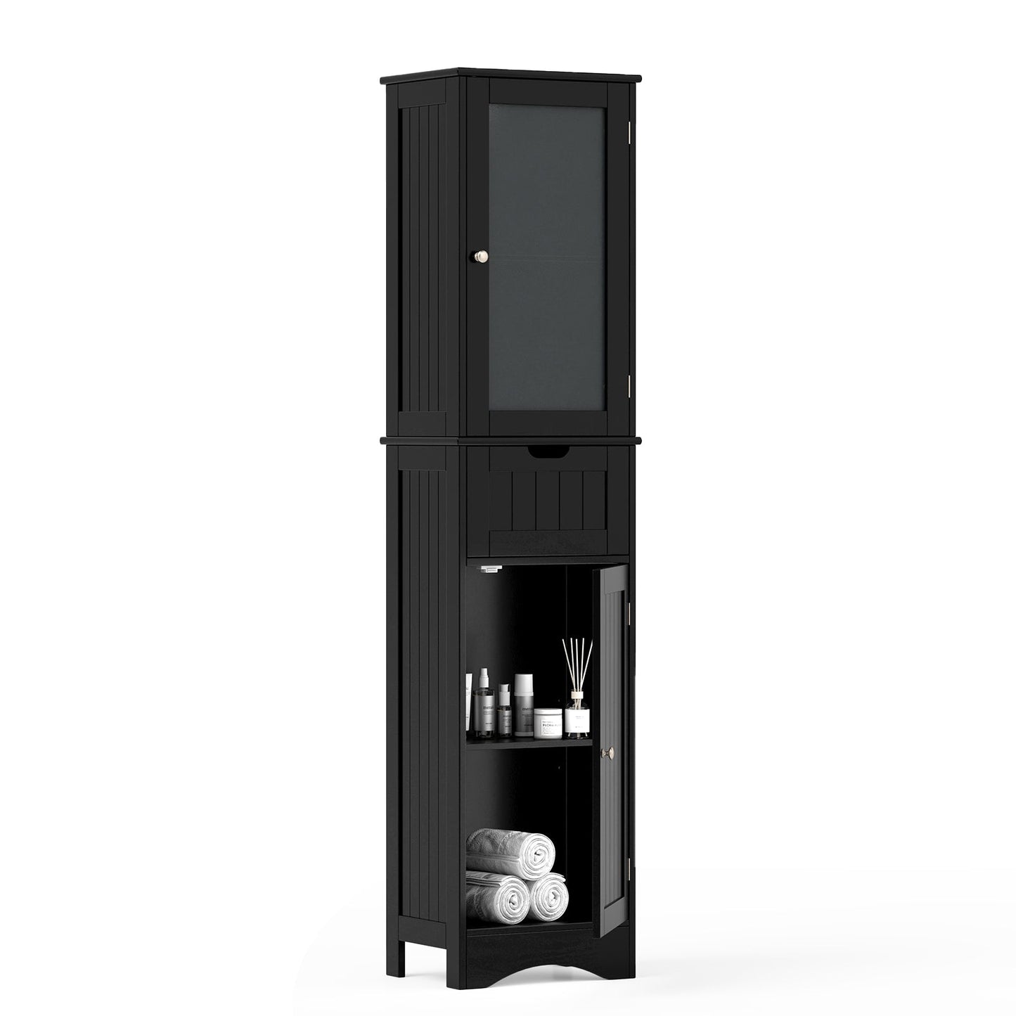 Tall Floor Storage Cabinet with 2 Doors and 1 Drawer for Bathroom