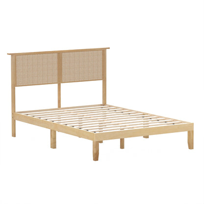 Twin/Full/Queen Size Bed Frame with Rattan Headboard