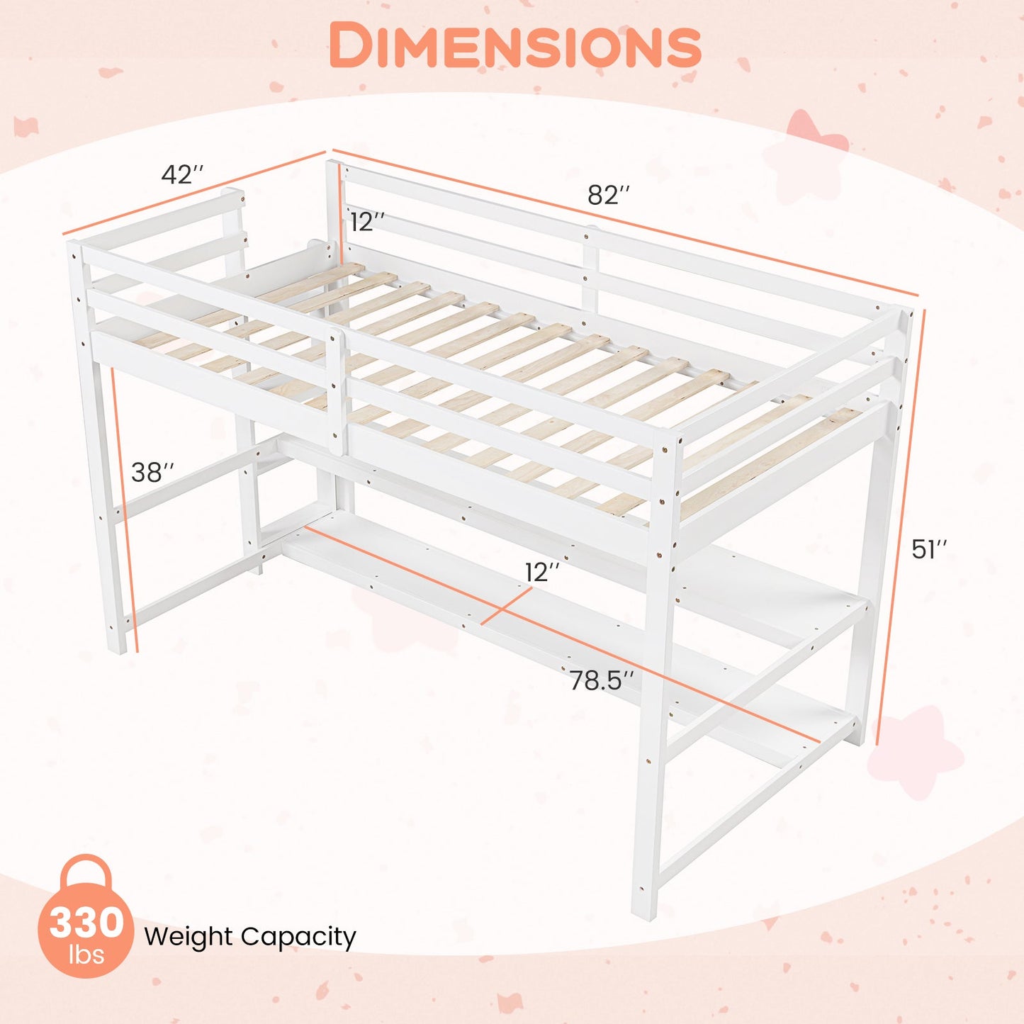 Twin Size Loft Bed with Storage Shelves Full-length Guardrails and Ladder-White