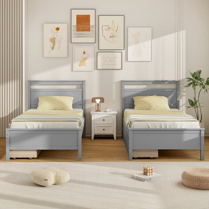 Twin Size Wooden Bed Frame with 2 Drawers for Teens and Adults