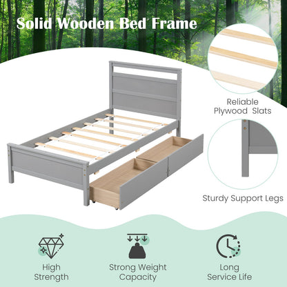 Twin Size Wooden Bed Frame with 2 Drawers for Teens and Adults