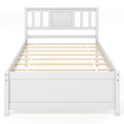 Wooden Platform Bed with Headboard and Wood Slat Support White