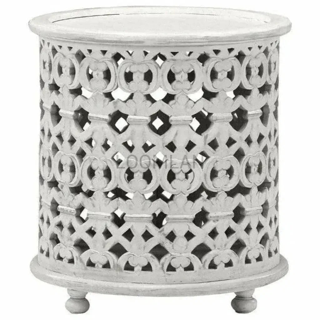 Tyrenna Hand Carved White Accent Table