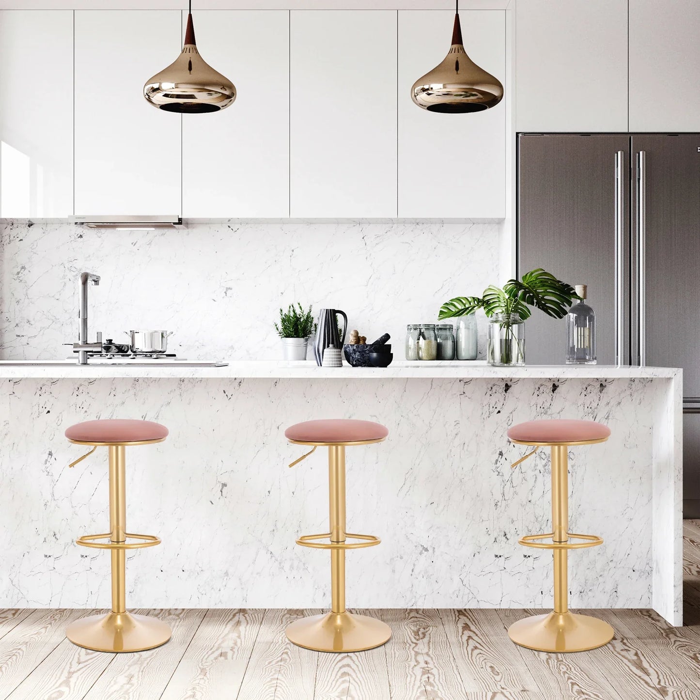 1PC Bar Stool with Footrest Ergonomic 360° Swivel Dining Stool Height-Adjustable Counter Stools for Bistro Kitchen Bar Cafe