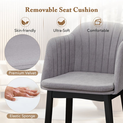Upholstered Velvet Accent Modern Dining Chairs Set of 2 with Curved Backrests-Grey