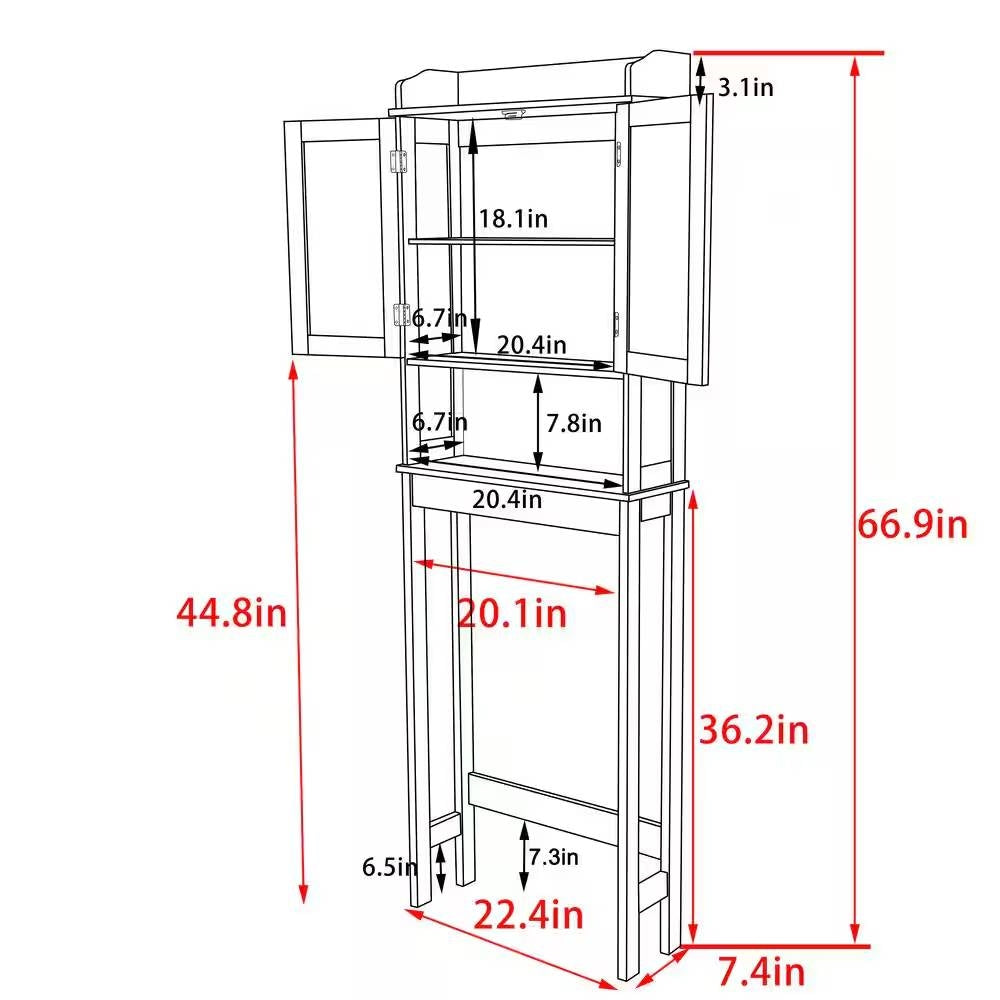 Over the Toilet Bathroom Storage Cabinet Shelving Unit in White Wood Finish
