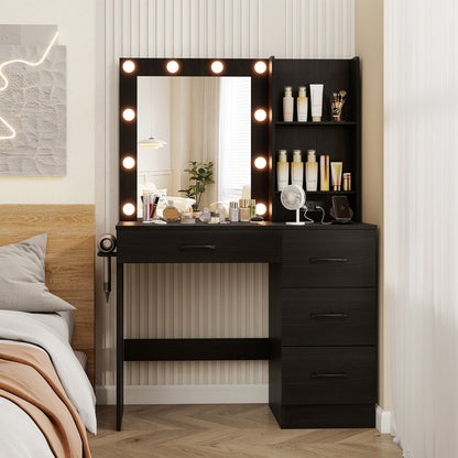 Vanity Desk with 3-Color Lights and Power Outlets