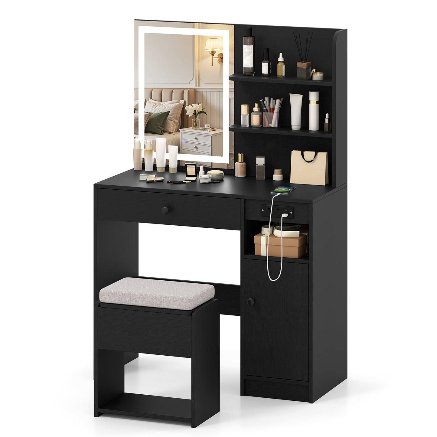 Vanity Desk with Mirror and Lights