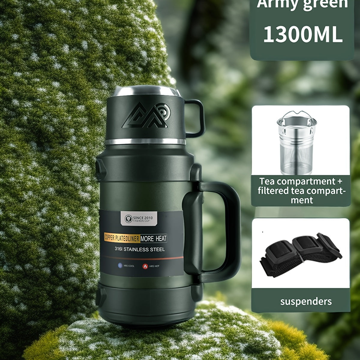 Multi-Size - Insulated Water Bottle Stainless Steel Thermos Mug Handle