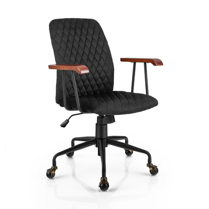 Velvet Home Office Chair with Wooden Armrest