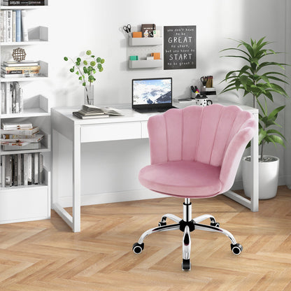 Upholstered Velvet Kids Desk Chair with Wheels and Seashell Back