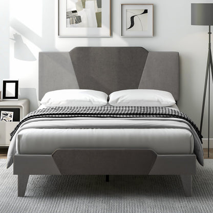 Full/Queen/Twin Velvet Upholstered Bed Frame with High Headboard
