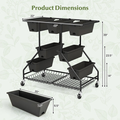 Vertical Raised Garden Bed with 7 Planter Boxes and Storage Baskets-Black
