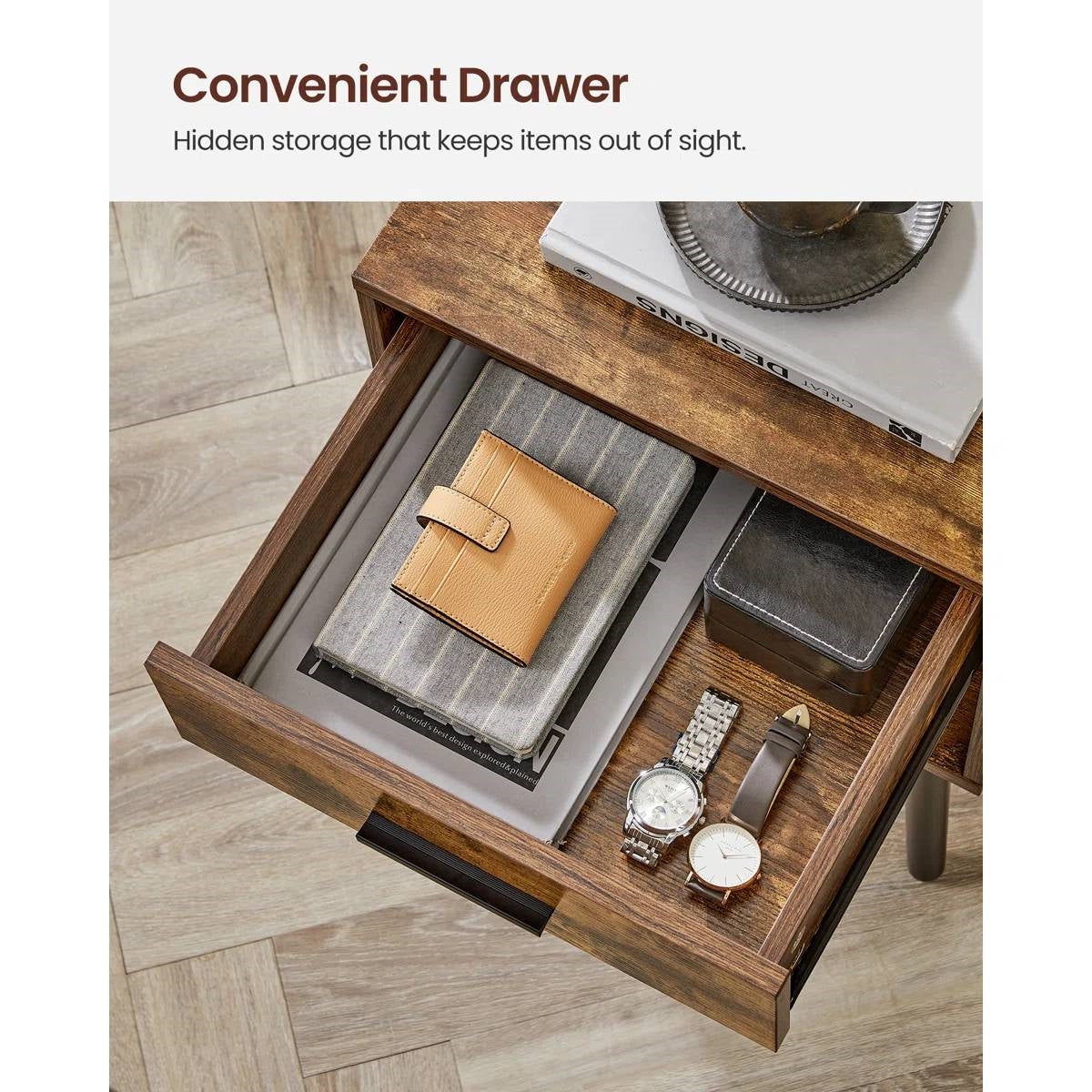 Mid-Century Modern Farmhouse 1-Drawer Nightstand with Open Shelf