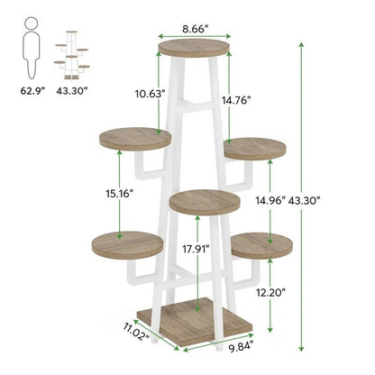 Modern Industrial Indoor Multi-Tier Plant Stand with White Metal Frame