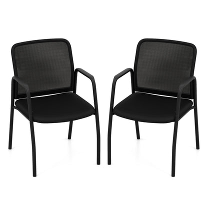 Waiting Room Chair Set of 2 Office Guest Chairs with Ergonomic Mesh Backrest-Black