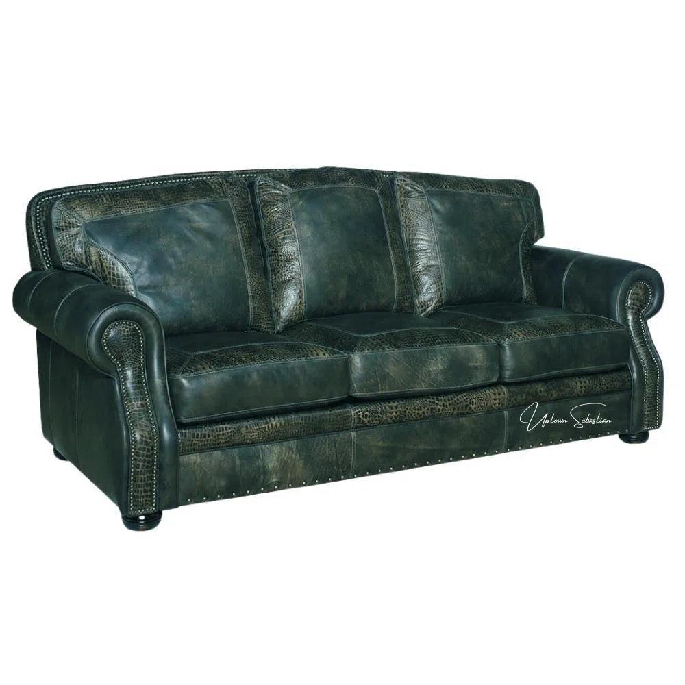 Western Couch Green Teal Alligator Embossed Leather