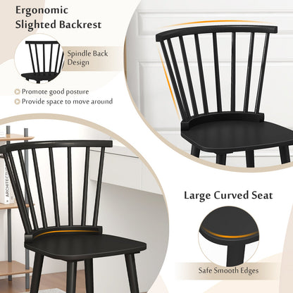 Windsor Dining Chairs Set of 2 Rubber Wood Kitchen Chairs with Spindle Back