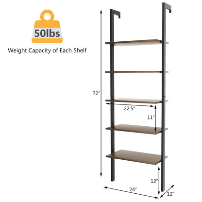 5-Tier Wood Look Ladder Shelf with Metal Frame for Home