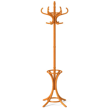 Wood Standing Hat Coat Rack with Umbrella Stand