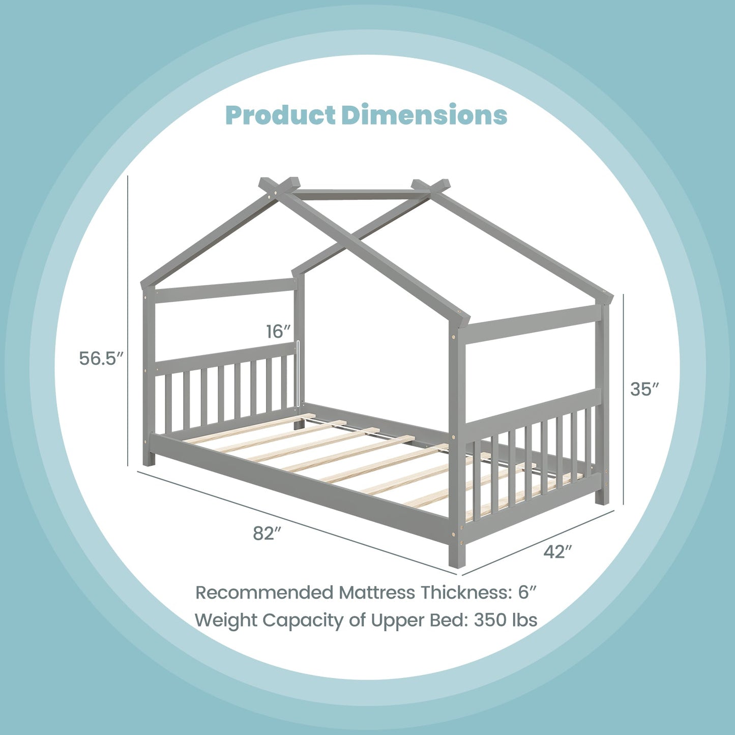 Twin Size Wooden House Bed with Roof