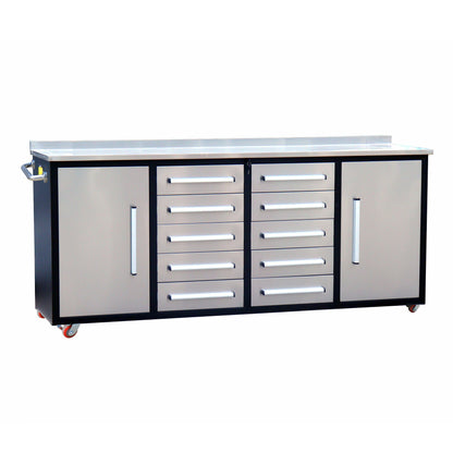 7ft Heavy Duty Workbench with 10 Drawers & 2 Cabinets