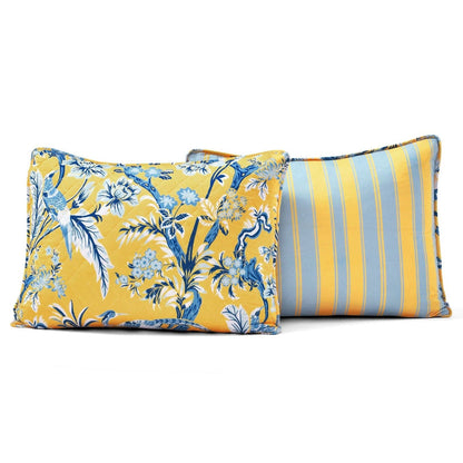 Full/Queen Yellow Blue Peacocks Floral Lightweight Polyester 3-Piece Quilt Set