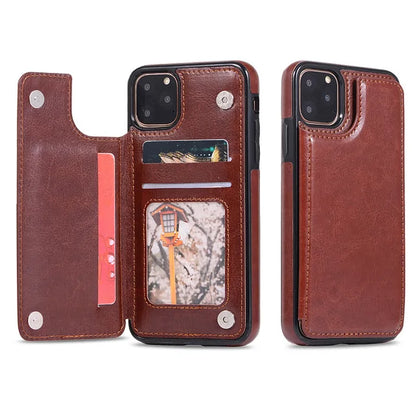 Leather Wallet Case for iPhone - Flip Cover with Card Slots & Kickstand