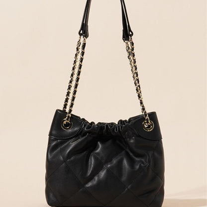 Genuine Leather Pleated ShoulderCrossbody Bag With Chain Strap