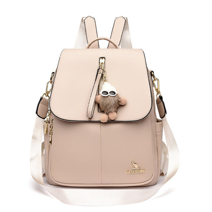 New Genuine Leather With Pendant High-value Female Student Travel Backpack
