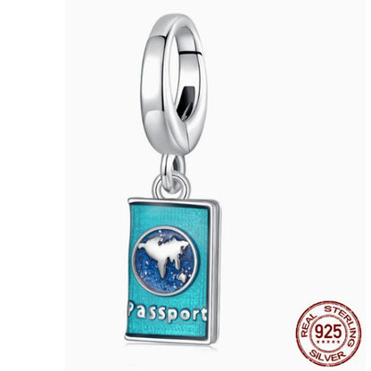 S925 Sterling Silver Beads Diy Ornament Buckle Openable Passport Pendant Global Travel Pendant