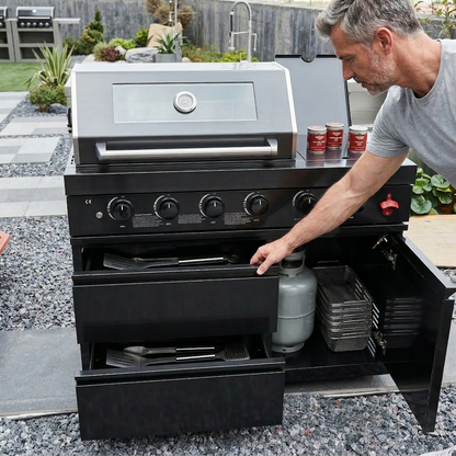 46" Black 4-Burner Outdoor Kitchen Islands Grill Side Burner