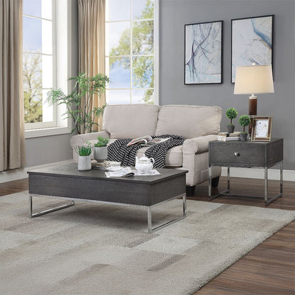 Iban - End Table - Gray Oak & Chrome