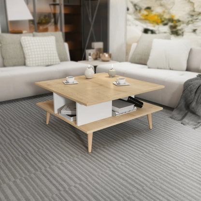 Akya 35 inch Wide Square Coffee Table with Open Shelf Storage