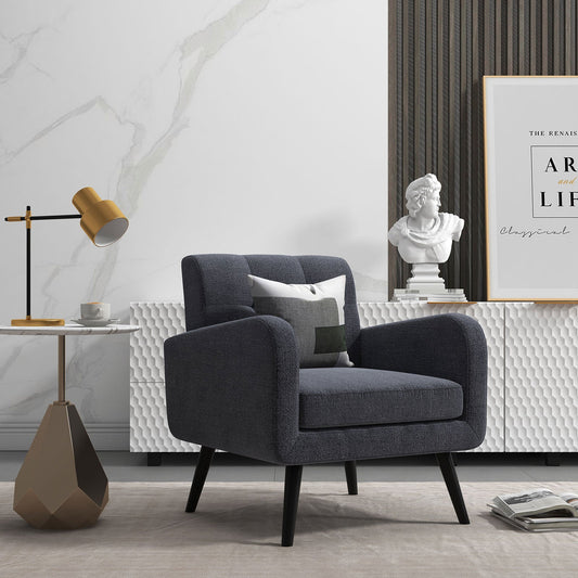 Modern Upholstered Comfy Accent Chair Single Sofa with Rubber Wood Legs