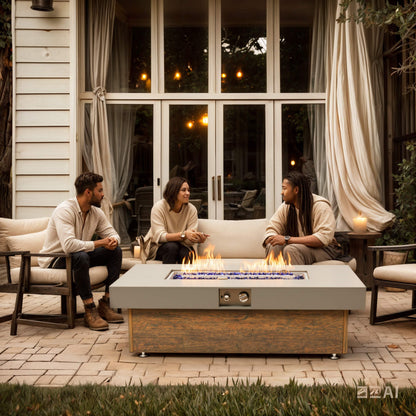 Alora Luxury 48-Inch Outdoor Wood Grain Iron Fire Pit Table With Lava Rocks (SAK37905)