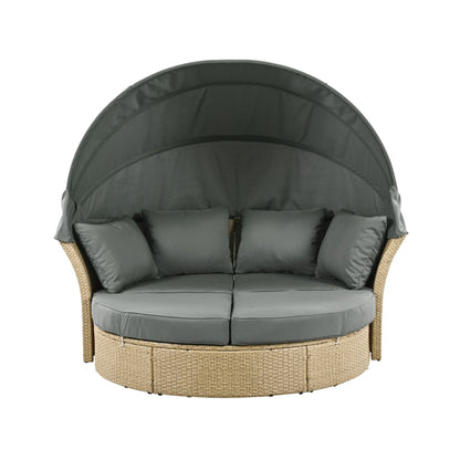 Alora Premium Outdoor Garden Wicker Rattan Patio Daybed With Retractable Canopy (SAK43581)