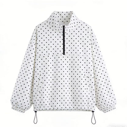 Fashionable Polka-dot Half-zip Loose-fit Hoodie Jacket