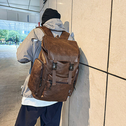 Retro Men's Leather Cowhide Women's Computer Backpack Frosted