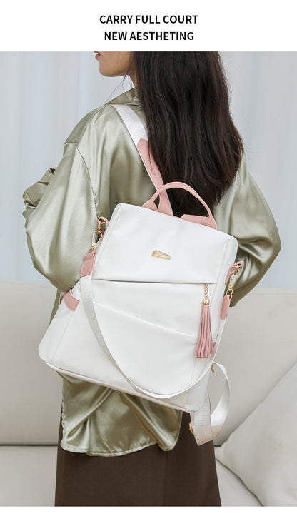 Oxford Cloth Stitching Women'S Backpack Anti-Theft Back Zipper Girls Schoolbag Casual Travel Double Shoulder Backpack