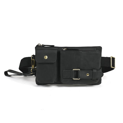 Vegetable Tanned Leather Cowhide Men's Trendy Cool Travel Chest Bag Waist