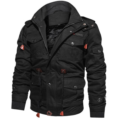 Winter Zip-up Coat Warm Thickened Detachable Hooded Jacket Multi-pocket  Button Drawstring Long Sleeve Tops Men's Cargo Clothing